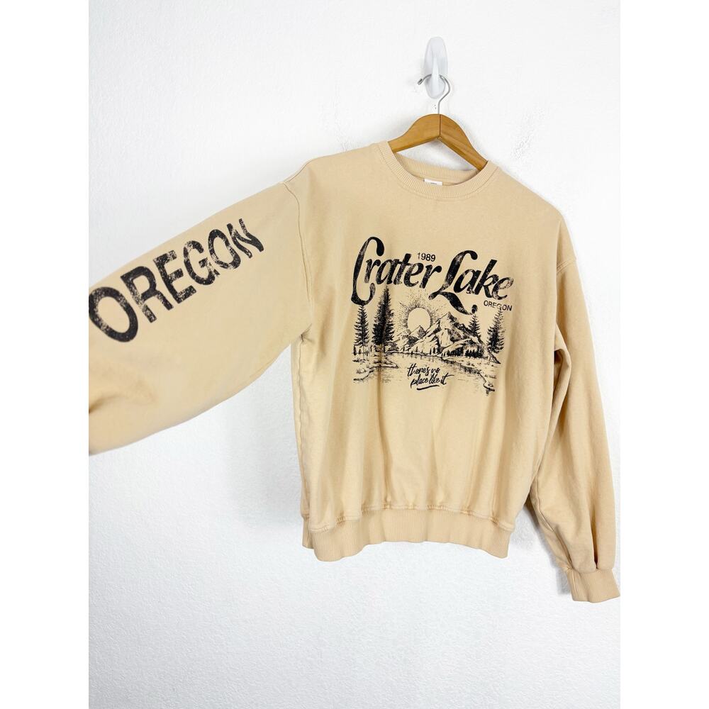 Urban Outfitters Crater Lake Overdyed Crew Neck Sweatshirt Small Yellow Oregon - Picture 13 of 15